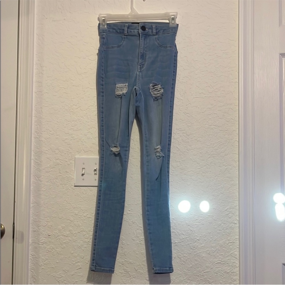 FITJEANS Size XXS Mid Rise Blue Distressed Jeans